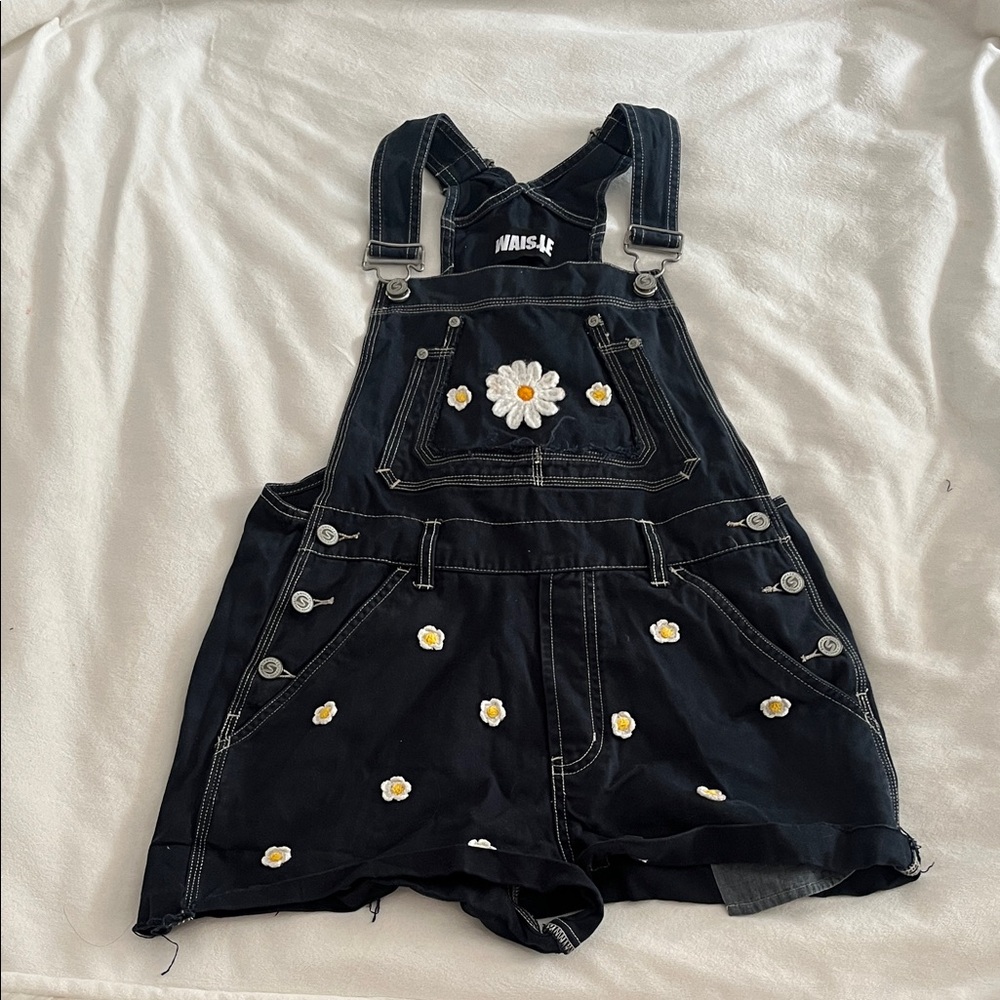 Upcycled Shortall with Daisy Hand Embroidery